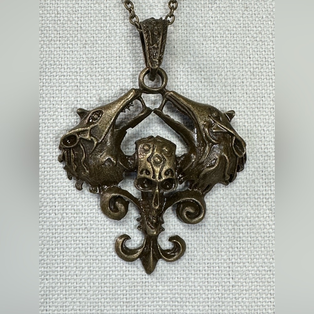 Large strange wolf skull pendant necklace